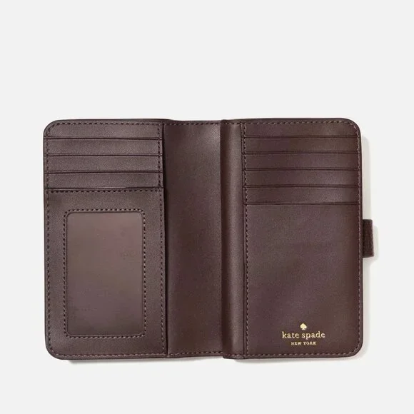 New Kate Spade Lena Medium Compact Bifold Wallet Pebble Leather Hot Fudge - Picture 2 of 3